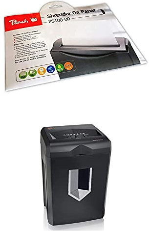 Peach PS100-00 Aktenvernichter Service Kit | 12 Ölpapiere | Aktenvernichterpflege + PS500-70 Partikelschnitt Aktenvernichter, 16 Blatt, 18 Liter, 5 x 32 mm (P-4), Dsgvo 2018, 18 L Korb 200 Seiten