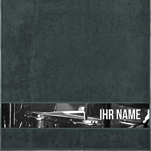 Duschtuch mit Namen - personalisiert - Motiv Schlagzeug - viele Farben & Musik-Motive - Dusch-Handtuch - anthrazit - Größe 70x140 cm - persönliches Geschenk mit Wunsch-Motiv und Wunsch-Name