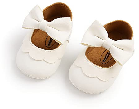 MAHUAOYIXI Scarpe Neonati in Pelle Tinta Unita Scarpe da Bambine Primo Passo Scarpe Festa Passeggio all 'Aperto Autunno Scarpe Battesimo Neonata Bambina Elegante con Fiocco (Bianco, 6-12 Mesi)