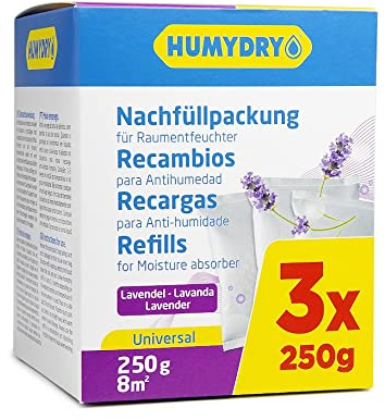 Nachfüllbeutel gegen Feuchtigkeit – Für Kompakt-Luftentfeuchter – 3x250g (3x250g Lavendel)