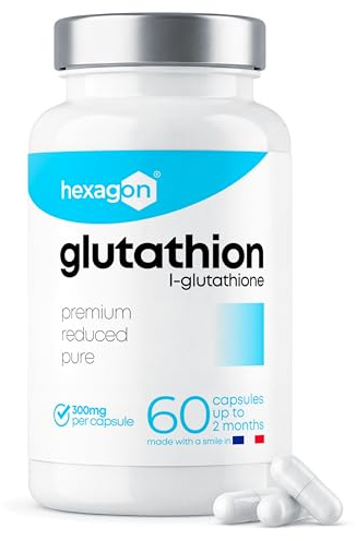 L-Glutathion 300mg - +2 Monate Kur - Antioxidans - Glutathion Reduziert & Aktiv - Haut & Leber Detox - 60 Vegetarische Kapseln - Vegan - Ohne Zusatzstoffe - Hexagon