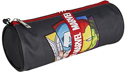 CERDÁ LIFE'S LITTLE MOMENTS - Estuche Escolar Redondo de Niño de The Avengers [Capitan America Hulk Thor e Iron Man] Portatodo Con Apertura de Cremallera - Licencia Oficial Marvel, Negro, 2100003835