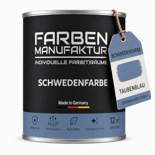 Schwedenfarbe Holzfarbe Außen Wetterfest – Holzschutzfarbe für Fassade, Gartenhaus, Zaun & Scheune – Diffusionsoffen & Nachhaltig Wetterschutzfarbe 1/2/5L, Größe: 1L, Farbe: taubenblau