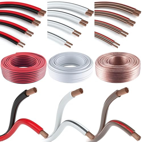 JAMEGA - Lautsprecherkabel Hifi Audio Kabel Auto Boxenkabel Boxen - mehrere Größen und Längen für Lautsprecher & Surround Systeme aus einer Kupferlegierung, 2 x 4mm², weiß, 10m