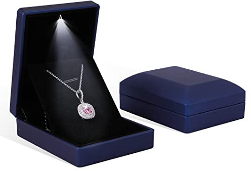 Rolin Roly 2PCS Schwarz Anhänger Halskette Box mit LED-Licht Quadratform Box Geschenkboxen aus Samtschmuck Necklace Gift Box für Ohrringe Hochzeit Verlobun (Black)