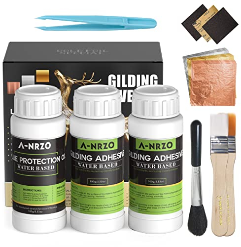 Set per foglia d'oro, comprendente 300 ml di adesivo per foglia d'oro a base d'acqua e vernice protettiva, 3 colori di fogli, 100 fogli ciascuno, per artigianato, pittura, arte e artigianato, ecc