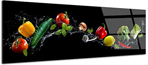 DECLINA, Cadre photo plexi, impression sur verre acrylique, tableau cuisine, Tableau verre acrylique panoramique cuisine Les Légumes, 80x30 cm