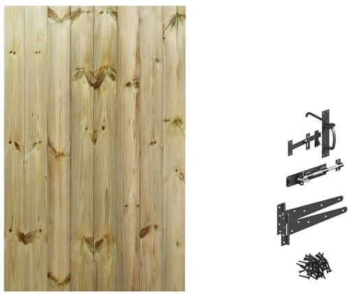 Bespoke Custom Made To Measure UPTO HEIGHT: 5ft (150cm High) Tongue & Groove Fully Framed Flat Top Pathway Garden Pedestrian Gate [Width Between 75CM to 95CM With Suffolk Latch Hinge Pack