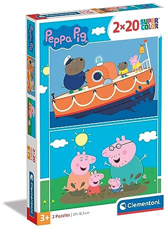 Clementoni - 24797 - Supercolor Puzzle - Peppa Pig - 2x20 Pieces, Jigsaw Puzzle For Kids Age 3, Puzzle Cartoon, Made In Italy