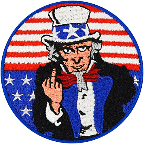 Mittelfinger Aufnäher zum annähen/aufbügeln Uncle Sam Aufbügler F*ck you Sticker bestickt | lustiger Patch Flagge USA Applikation für alle Stoffe | 75x75mm