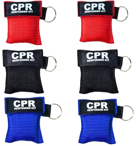 DZTSMART Beatmungsmaske mit Einmalhandschuhe,CPR Maske Schlüsselanhänger mit Karabiner, Beatmungstuch mit Rückschlagventil Atmen Barriere,CPR,Taschenmaske für Erste Hilfe oder AED Training (6)