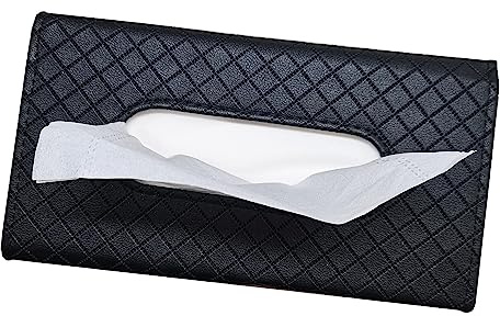 Langmeil Car Sun Visor Tissue Holder, Car Napkin Holder, Premium PU Leather, Mask Holder for Sun Visor Vehicle, with Tissue Refill, Black