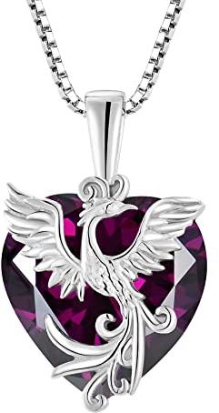 Starnny Damen Kette Silber 925 Phönix Anhänger Halskette 12mm 5A Cubic Zirkonia Februar Geburtsstein Amethyst Schmuck für Damen