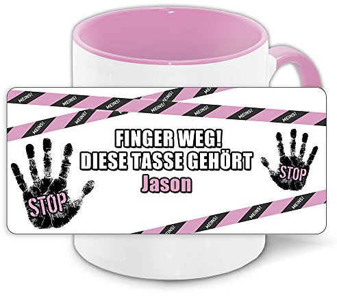 Büro-Tasse mit Namen Jason und schönem Motiv Finger weg, diese Tasse gehört .., Farbe: rosa