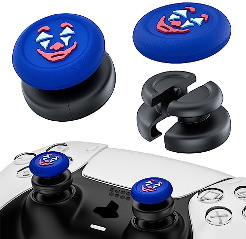 PlayRealm Thumbstick-Verlängerung und Silikon-Griffabdeckung, kein Herunterfallen, 2 Sets für PS5 & PS4 Controller (Joker Blue)