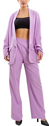Toocool Completo Donna Elegante Blazer Pantaloni a Palazzo VI-7807 [Taglia Unica,Lilla]