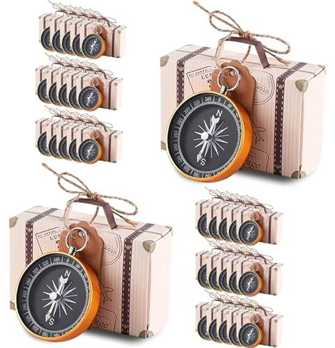 30 Stück Premium Mini Kompass Gastgeschenke Kreative Themenhochzeit für Gäste mit Kraftanhänger und Jute-Schnur Hochzeit Reise Thema Party Dekorationen nautische Weihnachtsschmuck