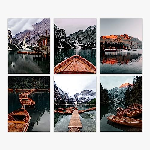 Nature Berg-Wand-Kunst - Winter Lake Pictures Set of 6 / Heimdekoration: Poster mit verträumten Bergen, Natural Landscapes Tree Poster for Living Room, Bedroom, Kitchen, Office Print (30x40cm)
