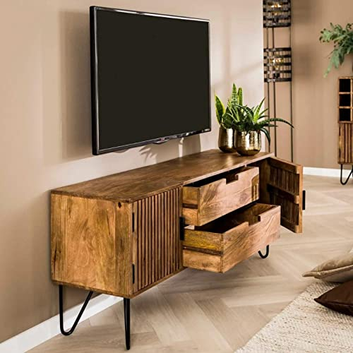 RINGO-Living Sideboard TV Lowboard Boni, Industrial Style Board, Konsolentisch rustikal, Holz massiv, Schrank, Fernsehschrank für Wohnzimmer, Tisch Ablage, Natur-hell, 35 x 135 x 55 cm, (A-581224)