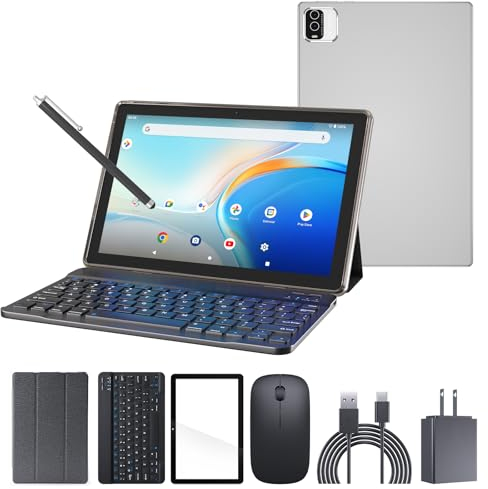 Tablet Android 12 2 en 1 con teclado, tabletas de 10.1 pulgadas que incluyen lápiz capacitivo de mouse, película templada, 2 GB de RAM, 32 GB ROM, tableta expandible de 512 GB, cámara dual de 8 MP de