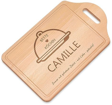 Maverton Schneidebrett mit Gravur - personalisiertes Küchenbrett aus Buchenholz - Küchenzubehör - rechteckiges Holzbrett mit Wunschmotiv für Frauen - Größe: 38x23 cm - Köchin