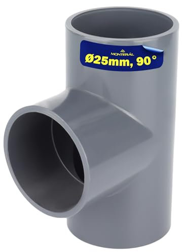 Raccordo a T in PVC U con Angolo di 90° Ø 25 mm Utilizzato per Unire Tre Tubi con la Colla - Garanzia di 10 Anni - MONTERAL