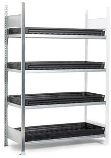 DENIOS Gefahrstoff-Kleingebinderegal, Anbaufeld, 4 Kunststoff-Auffangwannen, 1312 x 637 x 2000 mm
