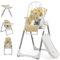 Maxmass 4-in-1 Baby Highchair, Folding Infant Feeding Chair with 5-Point Safety Belt, Removable Double Tray & Cushion, Toy Bar and Wheels, Adjustable Toddler High Chair for 6-36 Months (Beige)