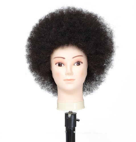 Tcwuzick Ausbildung Kopf African American mit 100% Echthaar Schaufensterpuppe Kopf Kosmetologie Afro Haar Manikin Kopf für Praxis Styling Flechten...