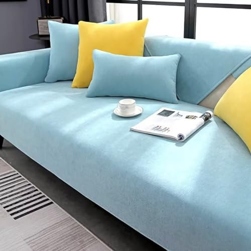 Sofabezug, Non Slip Sofa Cover Couchbezug l Form Sofa Überzug 2 3 4 Sitzer Sofaschoner rutschfest Überzug Sofa Ecksofa Sofaschutz Couchschoner Katze/Hunde(Hellblau, 45x45cm Pillow Cover)