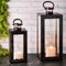 Marrakesch 2er Set LED Laterne Windlicht 39 cm und 27,5 cm | Laternen mit LED-Kerze Batterie betrieben und mit Timer Funktion | Gartenlaterne für Draußen Marra schwarz modern als Gartendeko