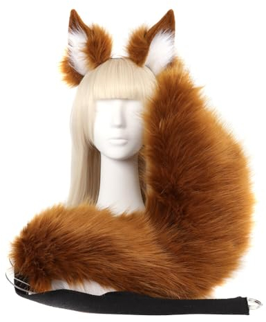 BYNYXI 2PCS Cosplay Fuchsschwanz mit ohren, Fuchsohren Fuchsschwanz Tierohren Schwanz Set Wolf Ohren Schwanz Kostüm Fuchs Katzenohren Damen Katzenschwanz Kostüm Halloween Fasching Karneval Masquerade