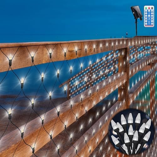 3X2M Net Lights Outdoor Solar Garden Lights for Bushes,200LED Diamond Net Mesh Light Christmas Tree Light with Remote Timer 8Mode Green Wire for Fence,Curtain(White)