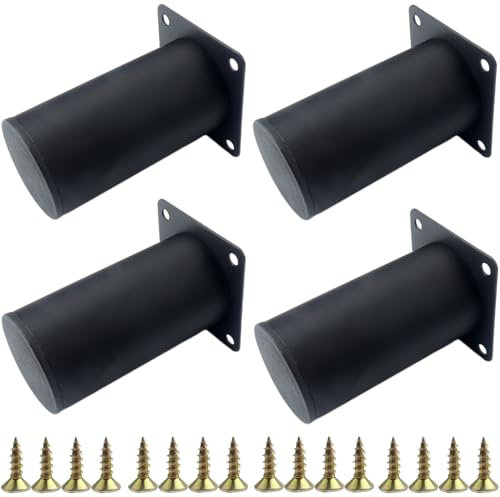 Roellgs furniture feet, round black metal sofa feet, cabinet feet with mounting screws for home office beds and worktops (10 cm) (10cm)