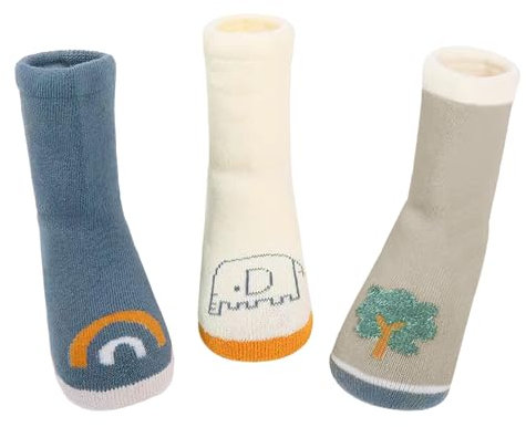ANIMQUE 3 Pares Bebé Calcetines Invierno Grueso a Media Pantorrilla 0-6 Meses Recién Nacido Niño Niña Algodón Cálido Suave Cómodo Con Dibujos Animados, Elefantes XS