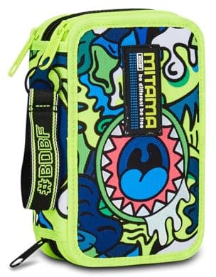 Mitama Schulmäppchen mit 3 Fächern, Super Triple Fluo Monster Inhalt 50 Stück, komplett mit Bleistiften, Filzstiften, Stifteköcher für die Grundschule für Kinder, grün, Taglia Unica, Federmäppchen mit