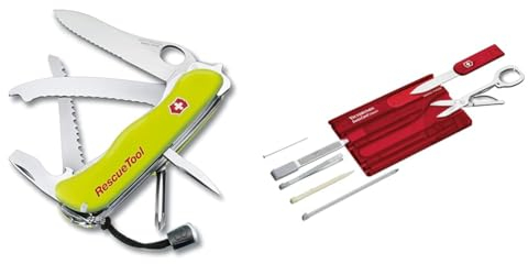 Victorinox Schweizer Taschenmesser Rescue Tool MW & Swiss Card Classic, Multitool-Messer in Kreditkartenformat, 10 Funktionen, Spitzklinge, Schere