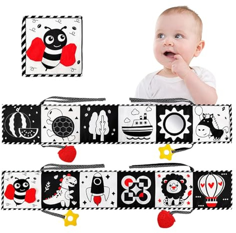 Yolistar 0 3 6 12 Monates Baby Buch,Schwarz Weiß Doppelseitig Baby Stoffbuch,Bilderbuch aus Stoff mit Spiegeln,Kontrastbuch Baby,Baby Spielzeug,Personalisierte Geschenke Baby