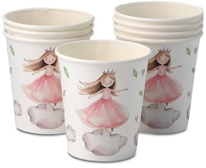 ECOFIESTA 24x Pappbecher für Kindergeburtstage 200 ml Prinzessin - Papierbecher plastikfrei - Prinzessin Deko Geburtstag, Partygeschirr Kindergeburtstag