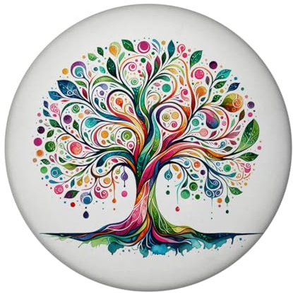 Lebensbaum Magnet rund Energie und Stärke Farbenfroher Baum im Aquarell-Stil Symbol für Familie