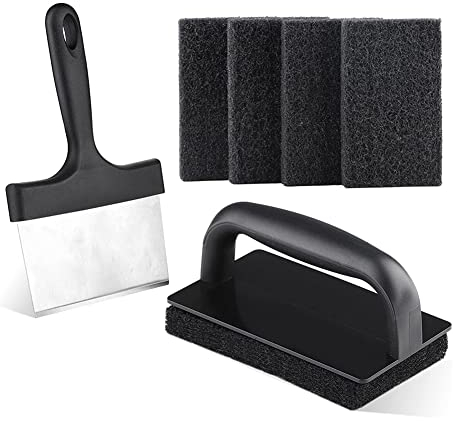 VENEKA Kit de Limpieza de Plancha Estropajos de Superficie con Raspador de Parrilla de 6 Pulgadas Almohadilla de Limpieza para Fregar la Plancha Sin Rayar