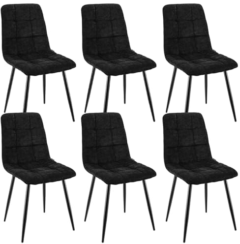 WAFTING Esszimmerstühle 6er Set, Gepolsterter Stuhl mit Hoher Rückenlehne und Leinendesign, Esstischstühle mit Metallfuß, für Esszimmer, Wohnzimmer, Küche, Schlafzimmer und Empfangsraum, Schwarz