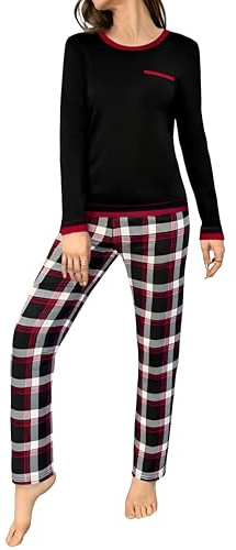 Marvmys Schlafanzug Damen Lang Winter Baumwolle PyjamaSet