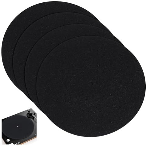 NBEADS 4 Stück Plattenteller Matte, 30cm Filz Plattenspieler 3mm Matte Plattenspieler Slipmat Matte Plattenspieler Matte für Heimplattenspieler, Schwarz
