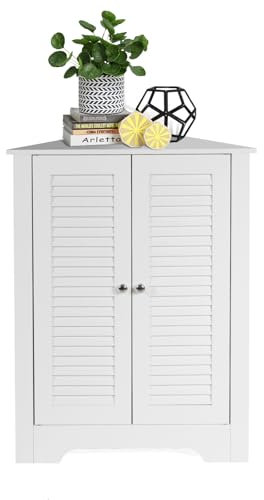 LIFEZEAL Eckschrank Bad, Badezimmerschrank mit Türen, Badschrank mit Verstellbarer Ablage, Unterschrank Beistellschrank für Badezimmer, Küche, Wohnzimmer, Weiß