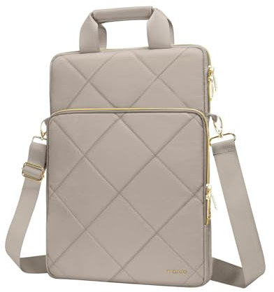 MOSISO Vertikale Laptop Umhängetasche, 15,6 Zoll Computertasche Kompatibel mit MacBook, HP, Dell, Lenovo, Asus Notebook, 15 Zoll Rhombus Gesteppt Kuriertasche mit Fronttasche&Griff&Gürtel,Taupe Braun