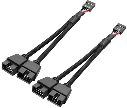 SinLoon 2 Pezzi Splitter per Scheda Madre USB 2.0 a 9 Pin Cavo USB 2.0 da 9 Pin Femmina a Doppio 9 Pin Maschio Cavo di Estensione Intrecciato in Nylon per Scheda Madre Interna del Computer PC (Nero)