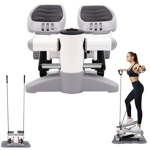 Stepper Büro, mit 2 Widerstandsbänder, Fitness Stepper für Zuhause, Mini-Stepper mit LED-Bildschirm, Einstellbare Höhe, für Gewichtsabnahme, Formung und Tägliche Übung, Tragfähigkeit bis 150kg (Grau)