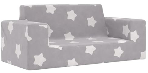 vidaXL Canapé pour Enfants à 2 Places Gris Clair étoiles Peluche Douce, Mini canapé, Mini canapé pour Enfants, siège pour Enfants