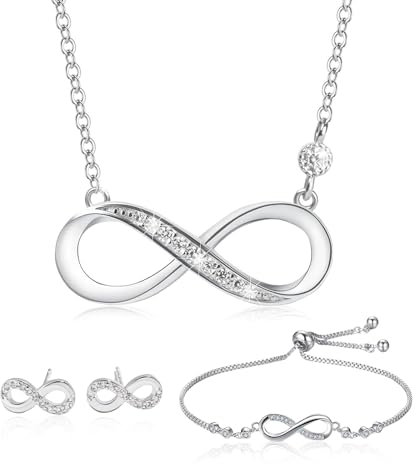 Aucuu Schmuckset für Damen und Mädchen, Schmuckset Silber 925 Damen, Damen Halskette Infinity, Unendlichkeit Halskette Ohrringe Armband Schmuck Sets, Schmuck Geschenke für Frauen/Mädchen/Freundin